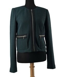 Elizabeth and James Black Textured Zipper Jacket blazer green sz 2